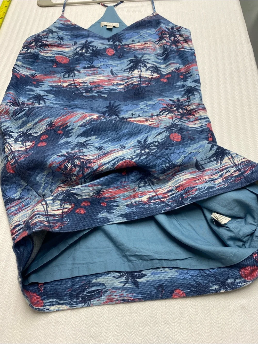 J.Crew Linen Cotton Tropical Preppy Racerback Dress Blue Resort Coastal Size 6